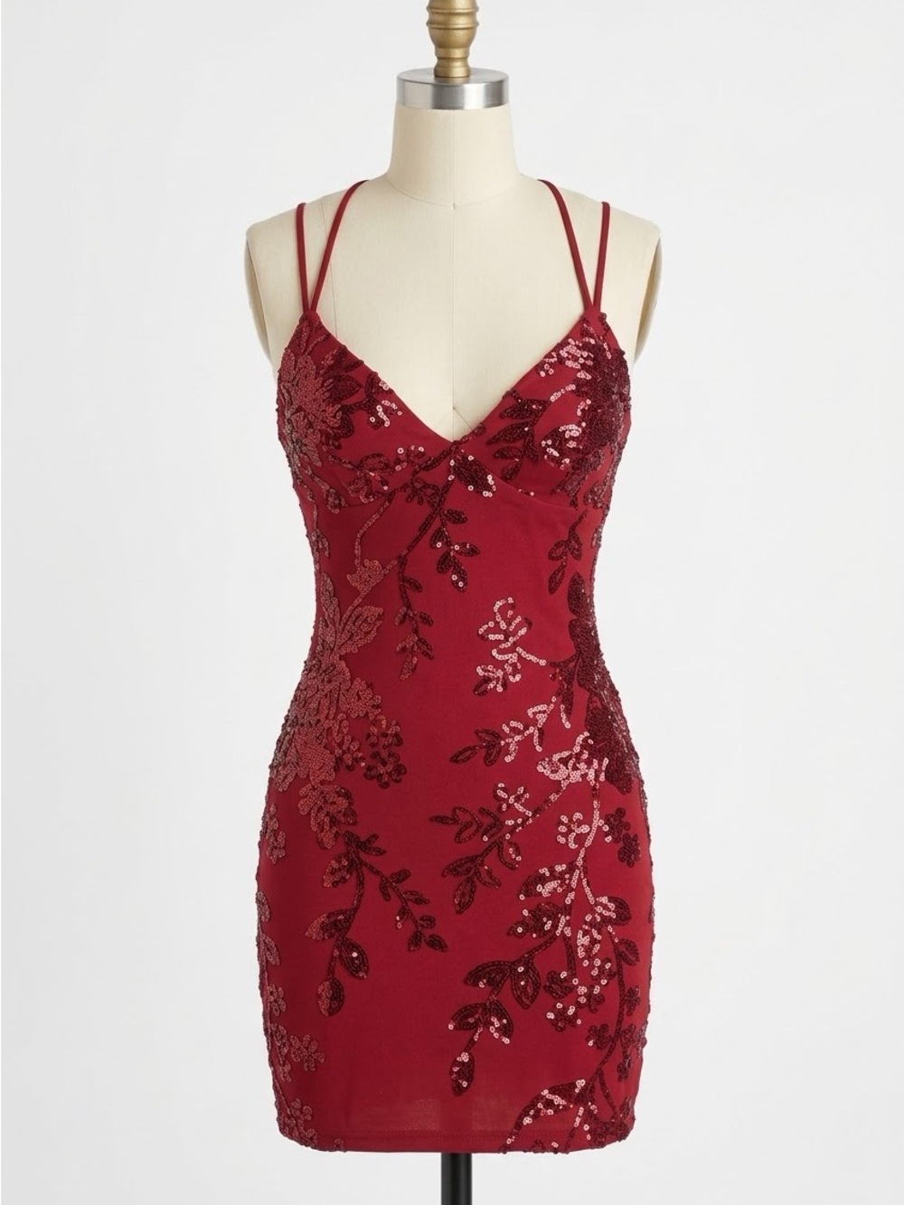 Red Sequin Floral Slip Dress - Women